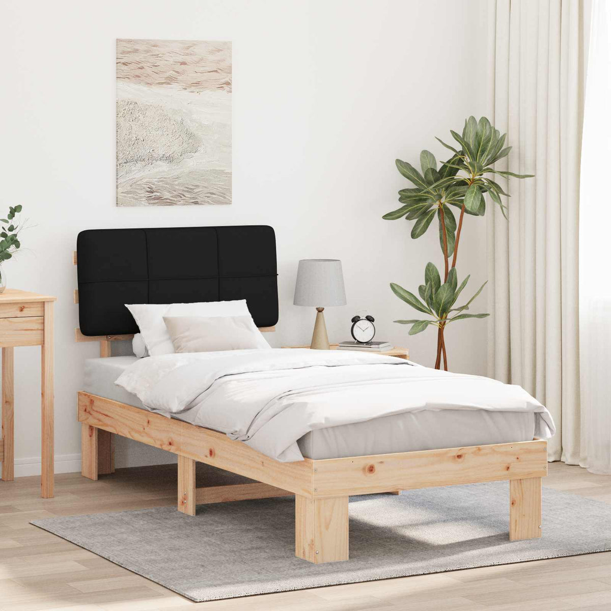 Bed Frame Upholstered Headboard Black Length Natural