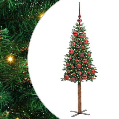 vidaXL Slim Christmas Tree Green 150 cm PVC and Solid Pine wood 2