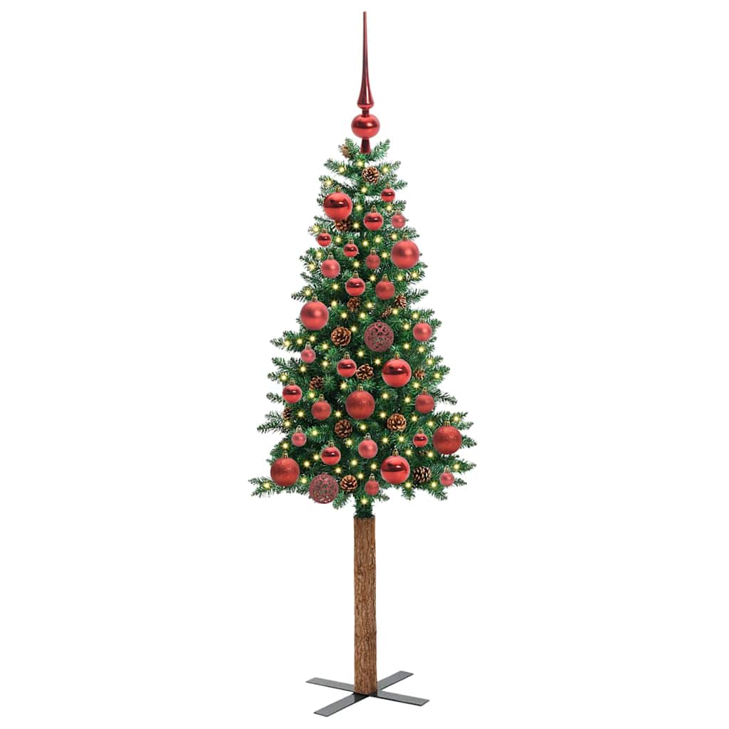 vidaXL Slim Christmas Tree Green 150 cm PVC and Solid Pine wood 3