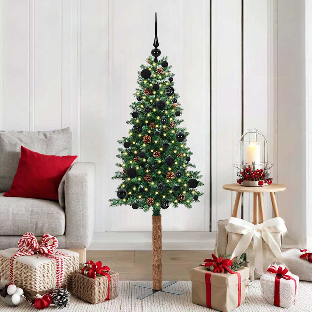 vidaXL Slim Christmas Tree Green 150 cm PVC and Solid Pine wood 1