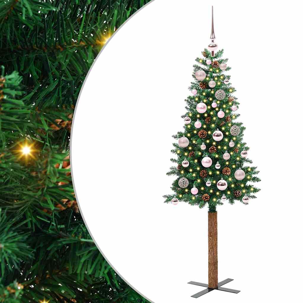 vidaXL Slim Christmas Tree Green 150 cm PVC and Solid Pine wood 1