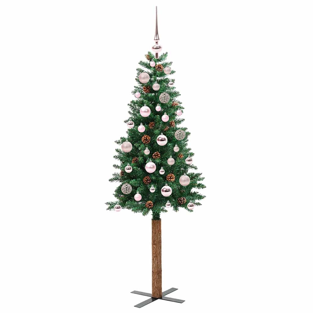 vidaXL Slim Christmas Tree Green 150 cm PVC and Solid Pine wood 3
