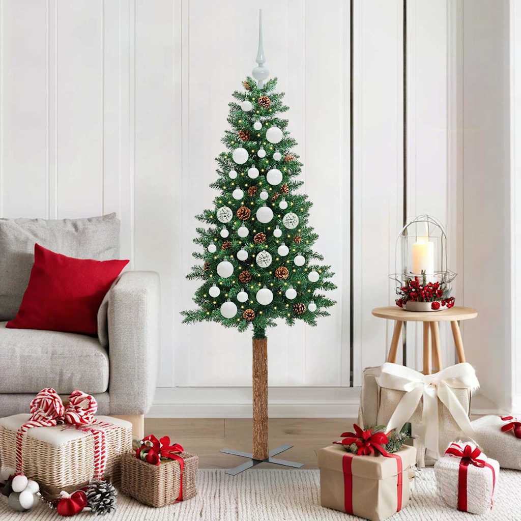vidaXL Slim Christmas Tree Green 150 cm PVC and Solid Pine wood 1