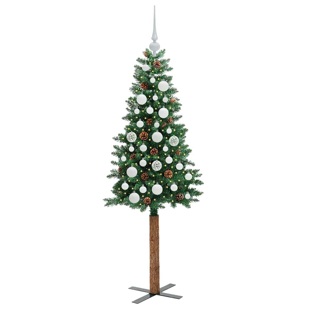vidaXL Slim Christmas Tree Green 150 cm PVC and Solid Pine wood 3