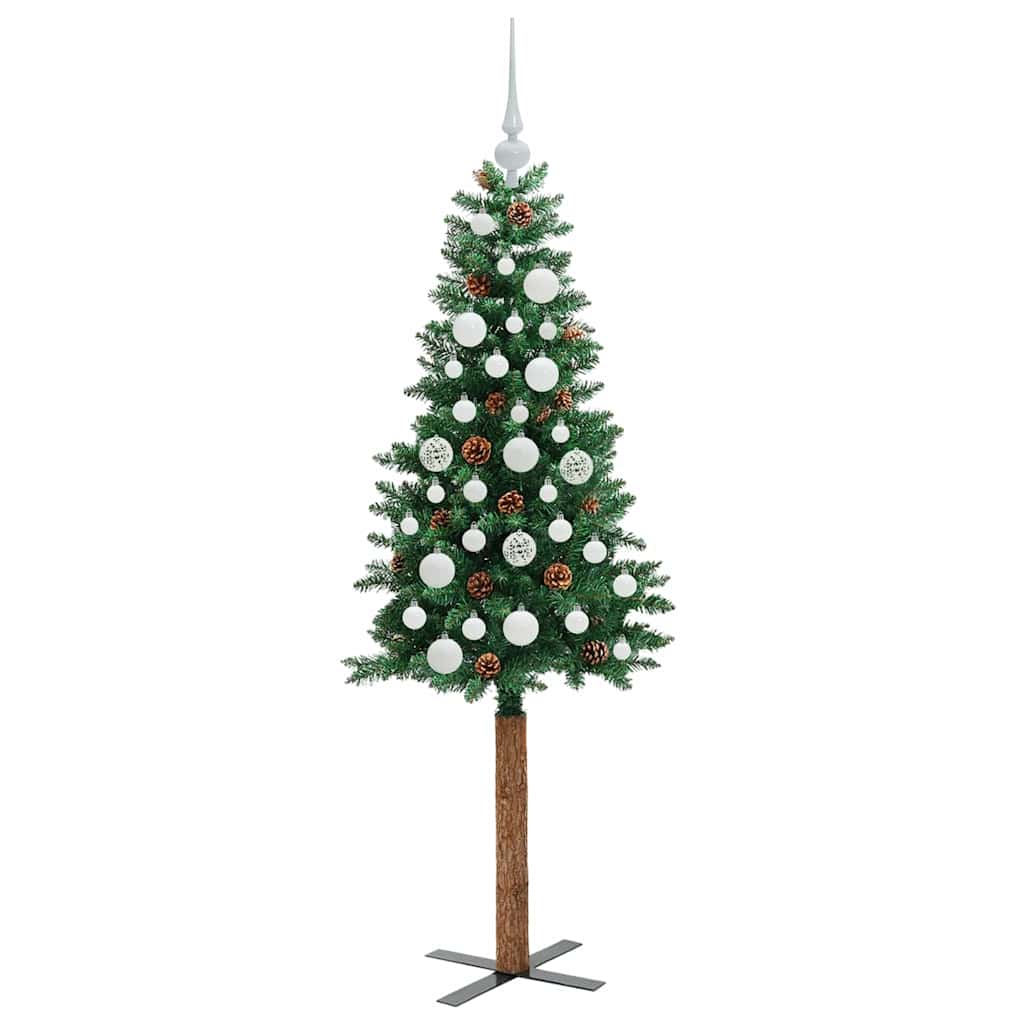 vidaXL Slim Christmas Tree Green 150 cm PVC and Solid Pine wood 4