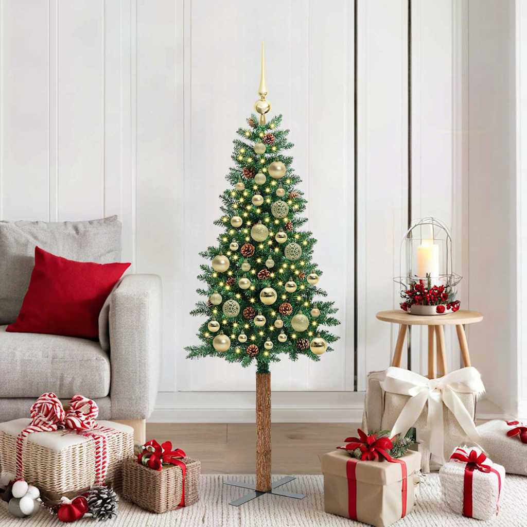 vidaXL Slim Christmas Tree Green 150 cm PVC and Solid Pine wood 1