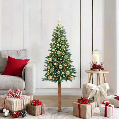 vidaXL Slim Christmas Tree Green 150 cm PVC and Solid Pine wood 1