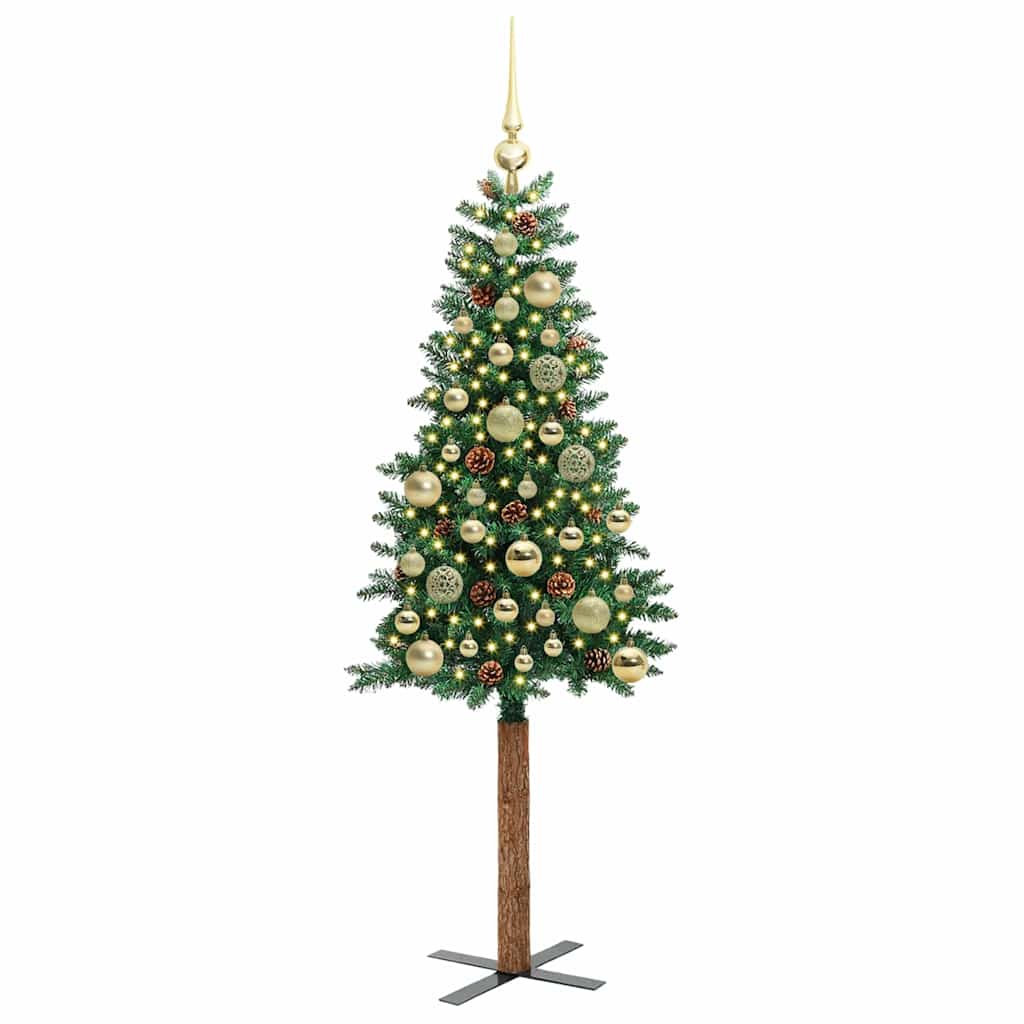 vidaXL Slim Christmas Tree Green 150 cm PVC and Solid Pine wood 3