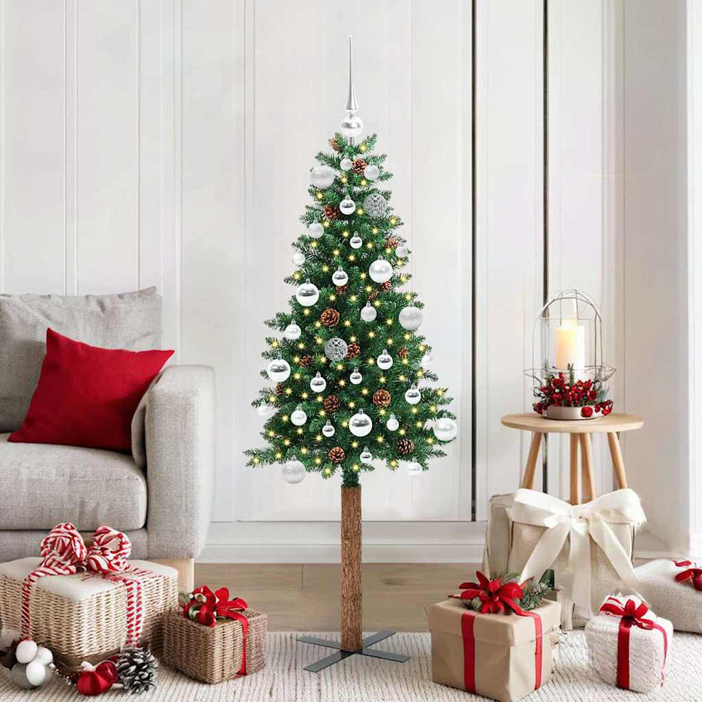 vidaXL Slim Christmas Tree Green 150 cm PVC and Solid Pine wood 1