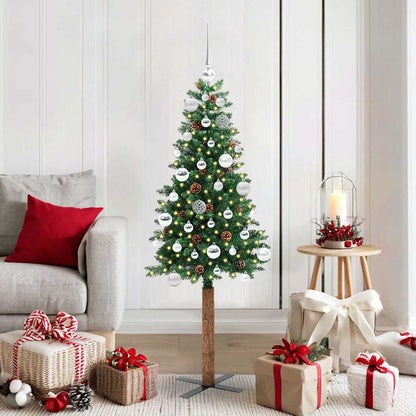 vidaXL Slim Christmas Tree Green 150 cm PVC and Solid Pine wood 1