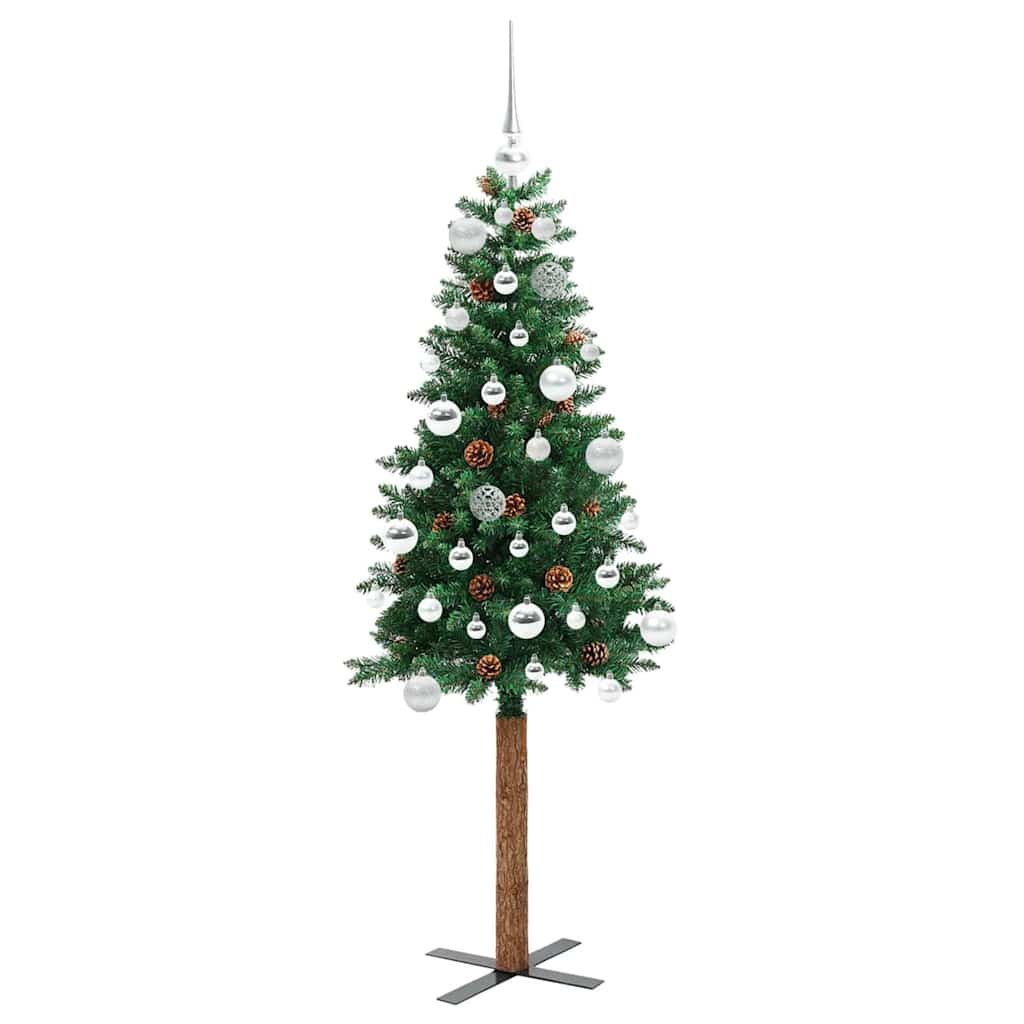 vidaXL Slim Christmas Tree Green 150 cm PVC and Solid Pine wood 4