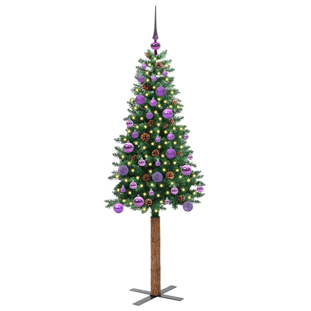 vidaXL Slim Christmas Tree Green 150 cm PVC and Solid Pine wood 3