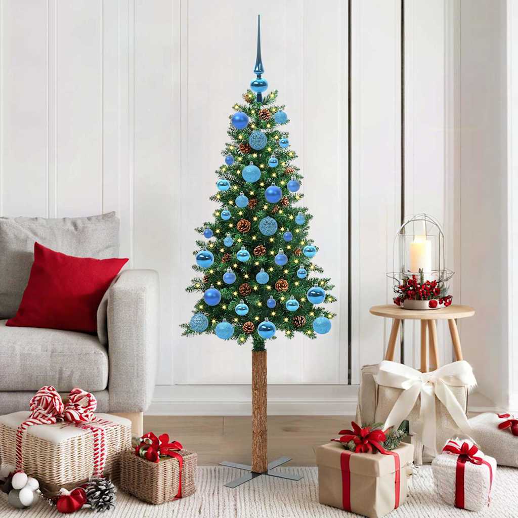 vidaXL Slim Christmas Tree Green 150 cm PVC and Solid Pine wood 1