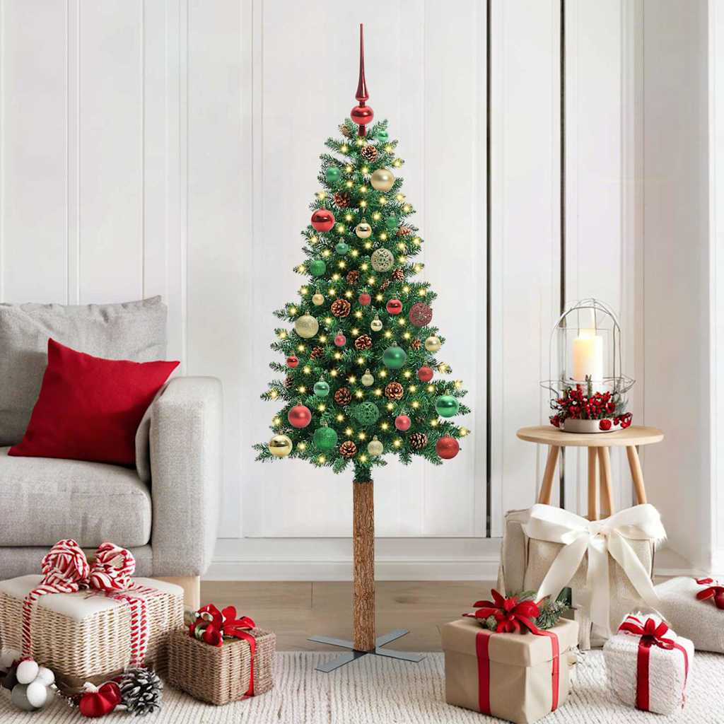 vidaXL Slim Christmas Tree Green 150 cm PVC and Solid Pine wood 1