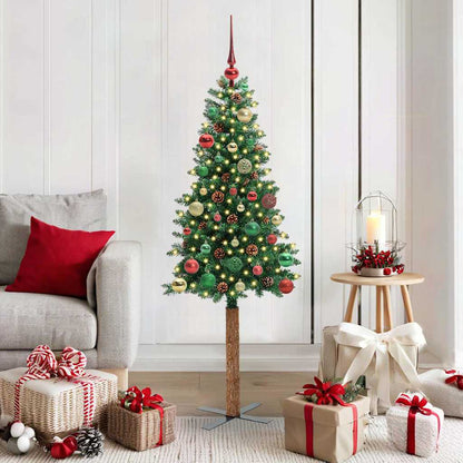 vidaXL Slim Christmas Tree Green 150 cm PVC and Solid Pine wood 1