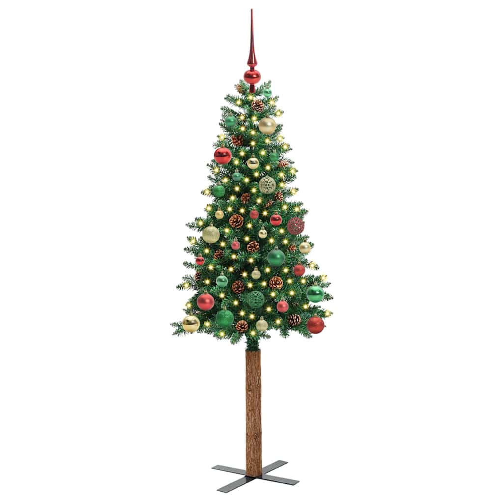 vidaXL Slim Christmas Tree Green 150 cm PVC and Solid Pine wood 3