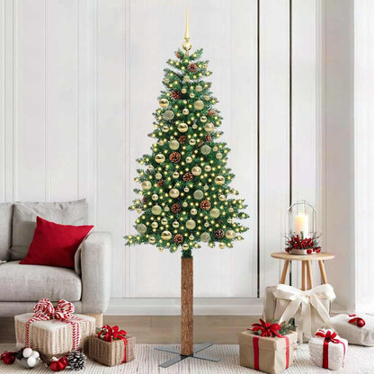 vidaXL Slim Christmas Tree Green 210 cm PVC and Solid Pine wood 1