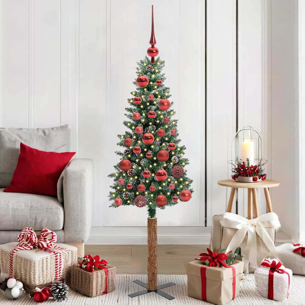 vidaXL Slim Christmas Tree Green 150 cm PVC and Solid Pine wood 1