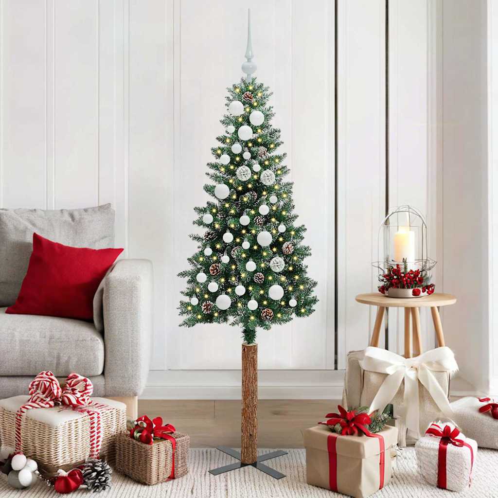vidaXL Slim Christmas Tree Green 150 cm PVC and Solid Pine wood 1