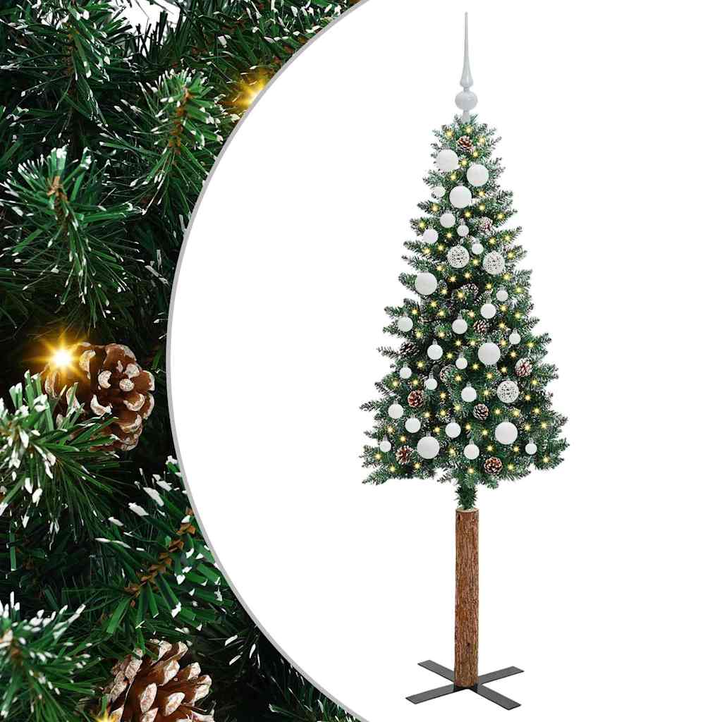 vidaXL Slim Christmas Tree Green 150 cm PVC and Solid Pine wood 2
