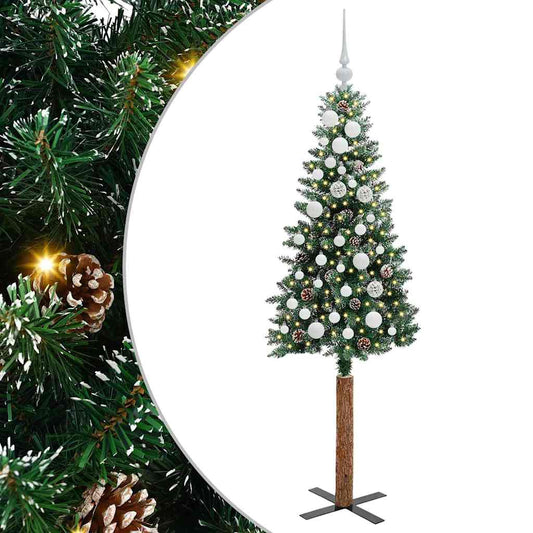 vidaXL Slim Christmas Tree Green 150 cm PVC and Solid Pine wood 2
