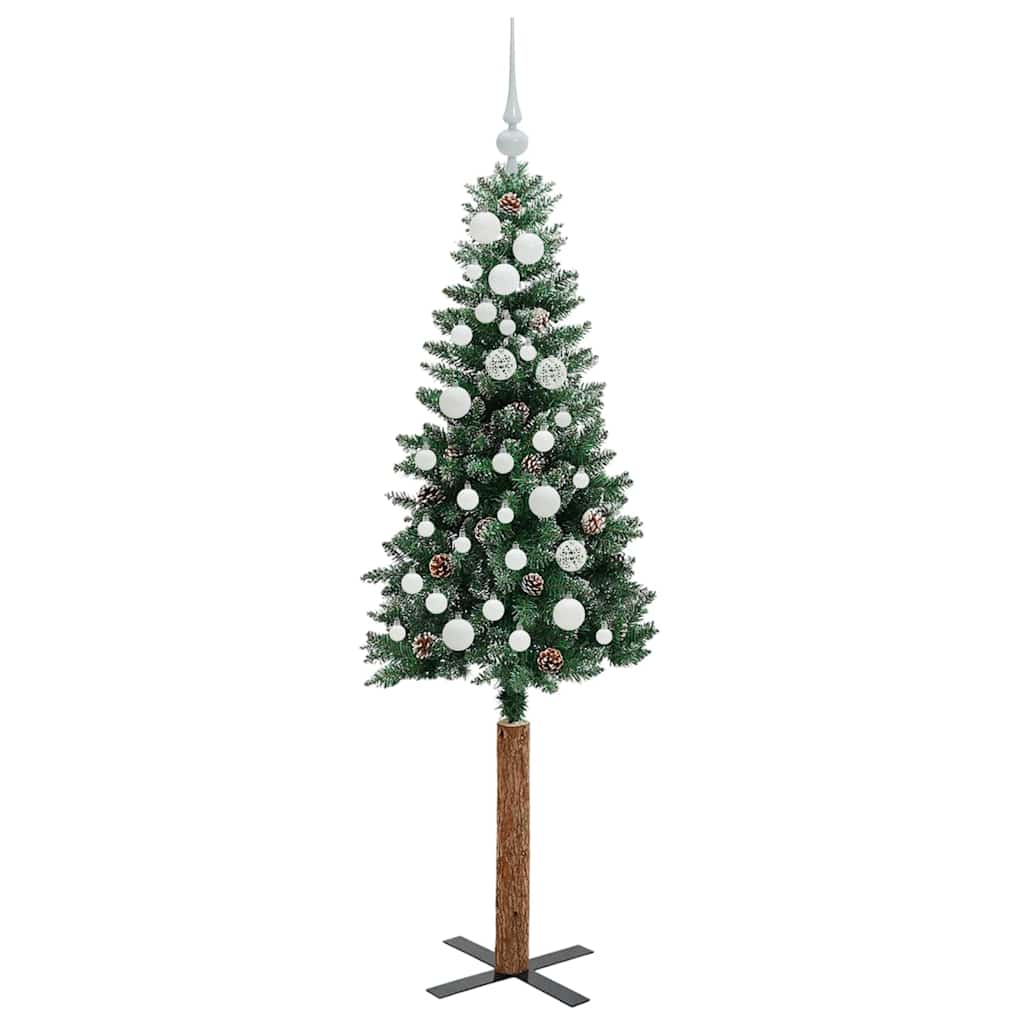 vidaXL Slim Christmas Tree Green 150 cm PVC and Solid Pine wood 4
