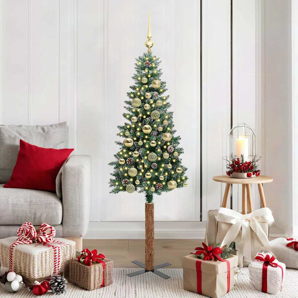 vidaXL Slim Christmas Tree Green 150 cm PVC and Solid Pine wood 1