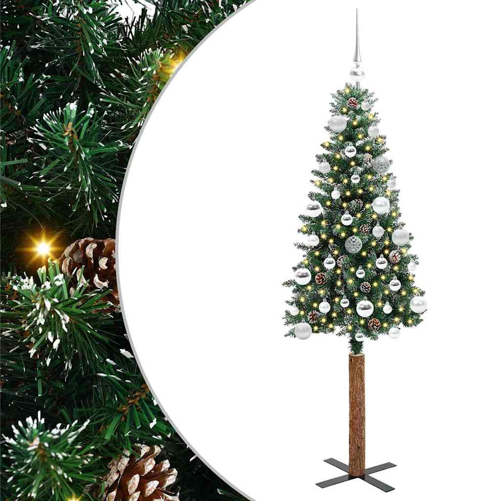 vidaXL Slim Christmas Tree Green 150 cm PVC and Solid Pine wood 2