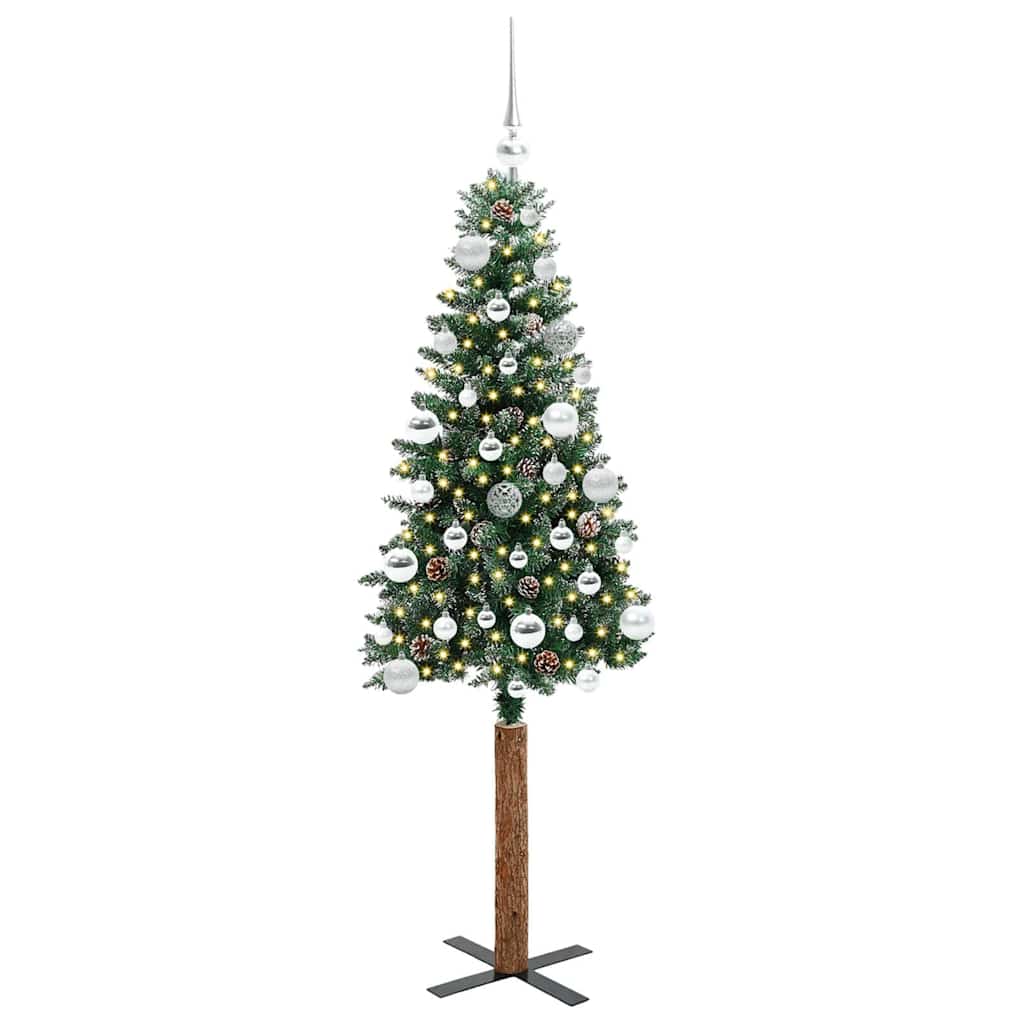 vidaXL Slim Christmas Tree Green 150 cm PVC and Solid Pine wood 3