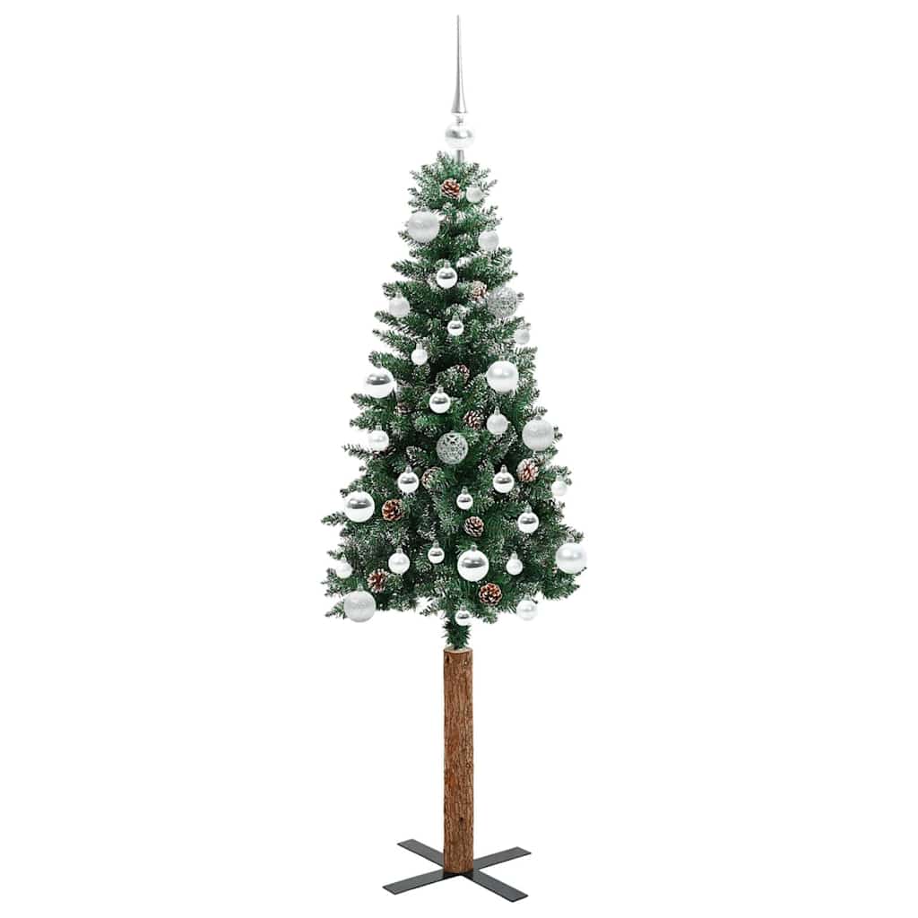 vidaXL Slim Christmas Tree Green 150 cm PVC and Solid Pine wood 4