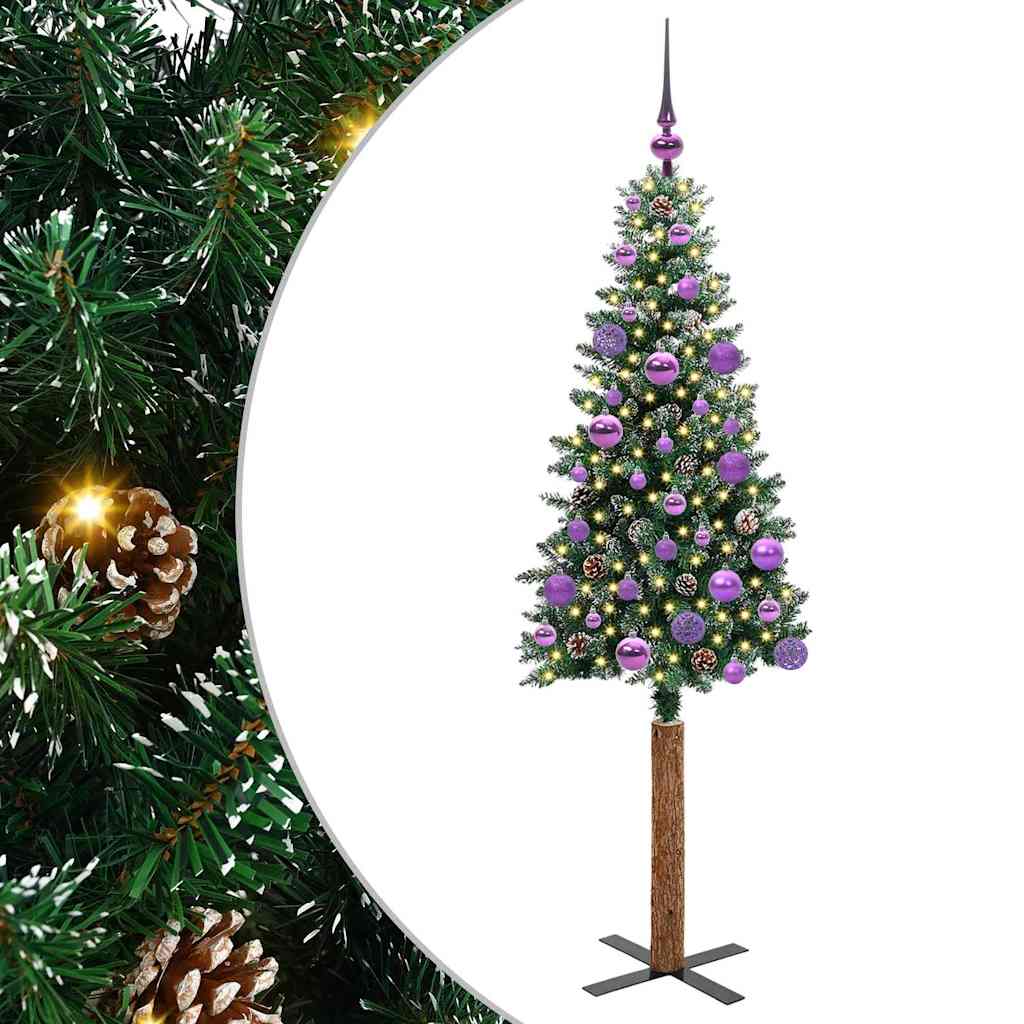 vidaXL Slim Christmas Tree Green 150 cm PVC and Solid Pine wood 2