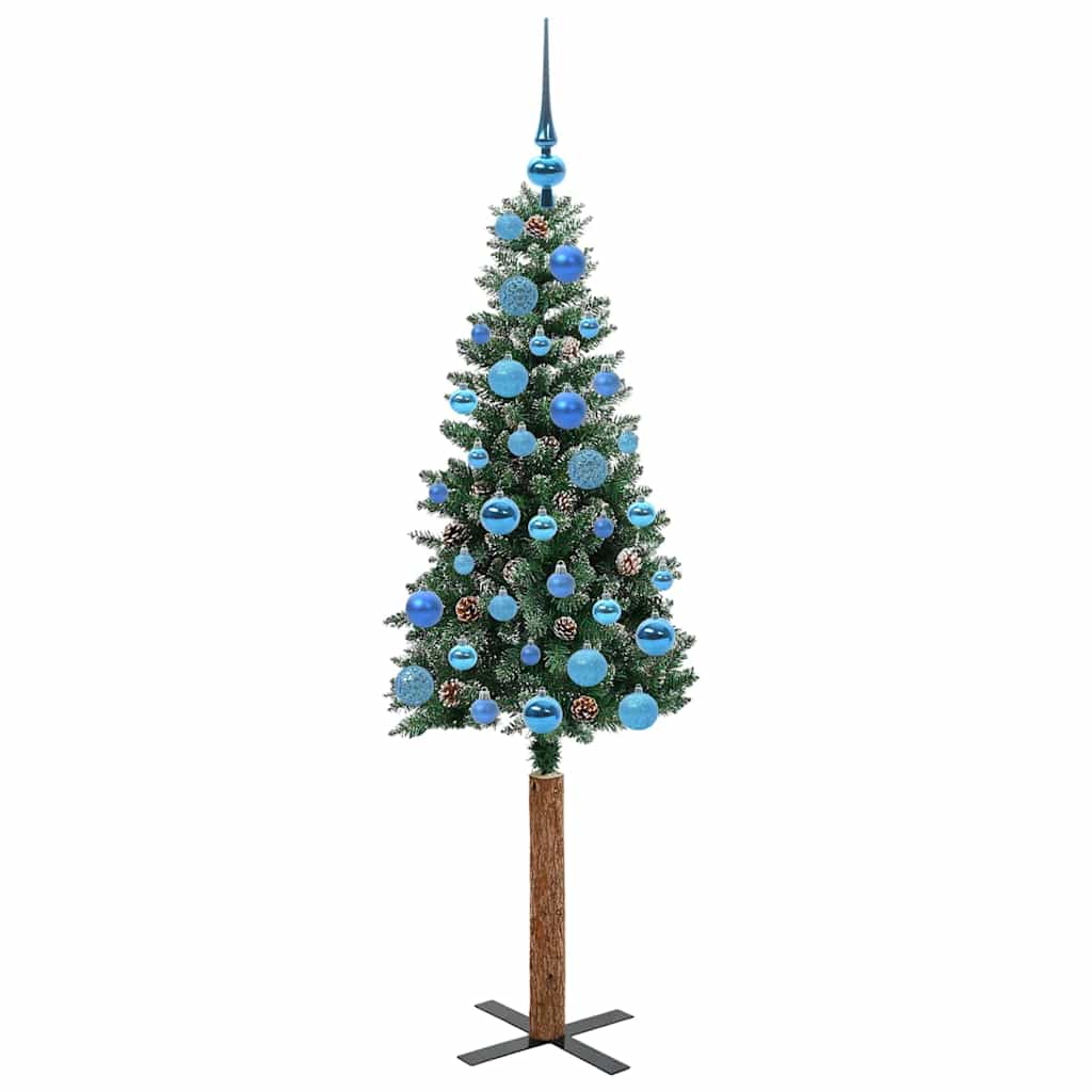 vidaXL Slim Christmas Tree Green 150 cm PVC and Solid Pine wood 4