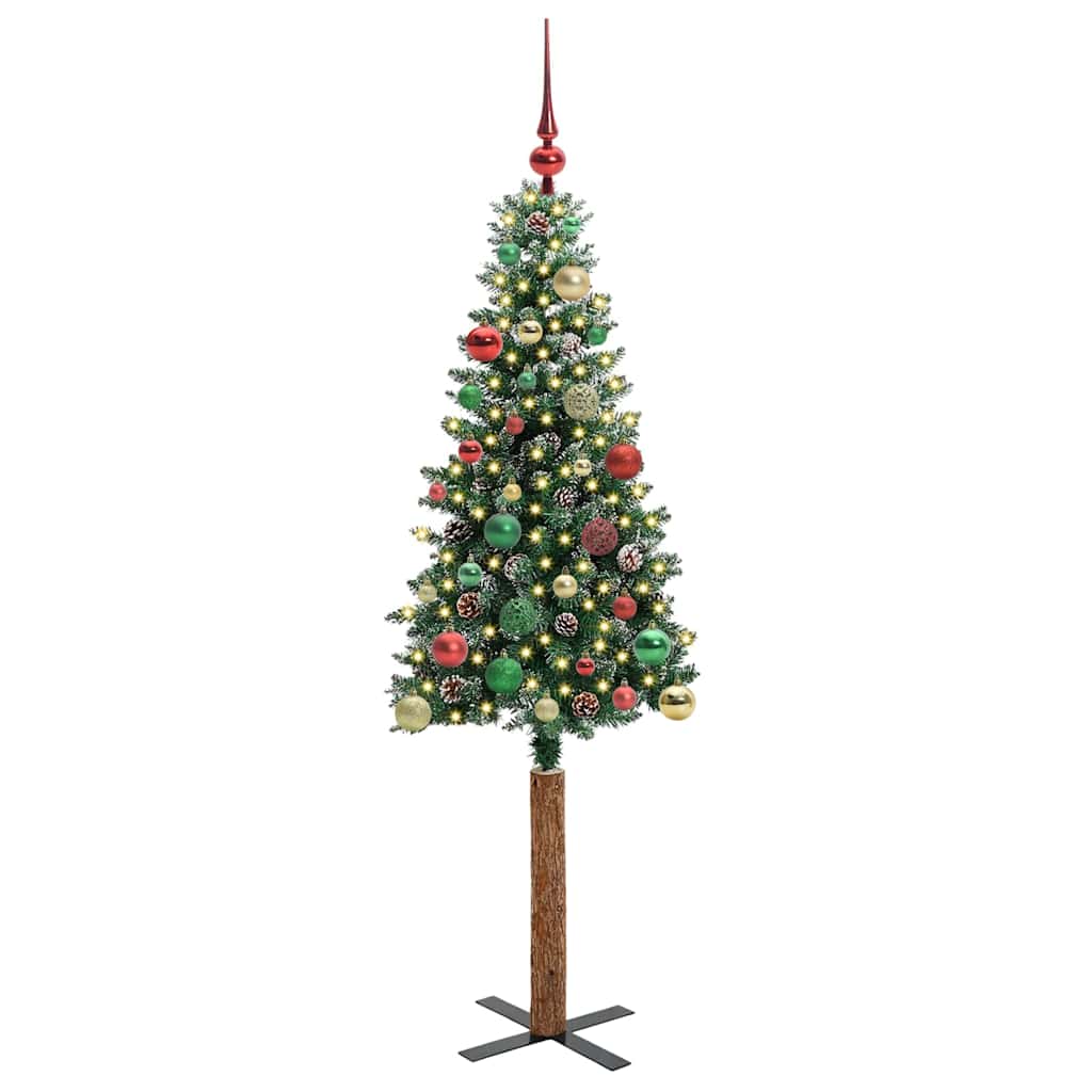 vidaXL Slim Christmas Tree Green 150 cm PVC and Solid Pine wood 3