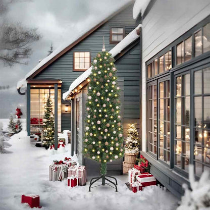 Artificial Christmas Tree Green 240 cm with 300 LEDs & 120 rose gold balls