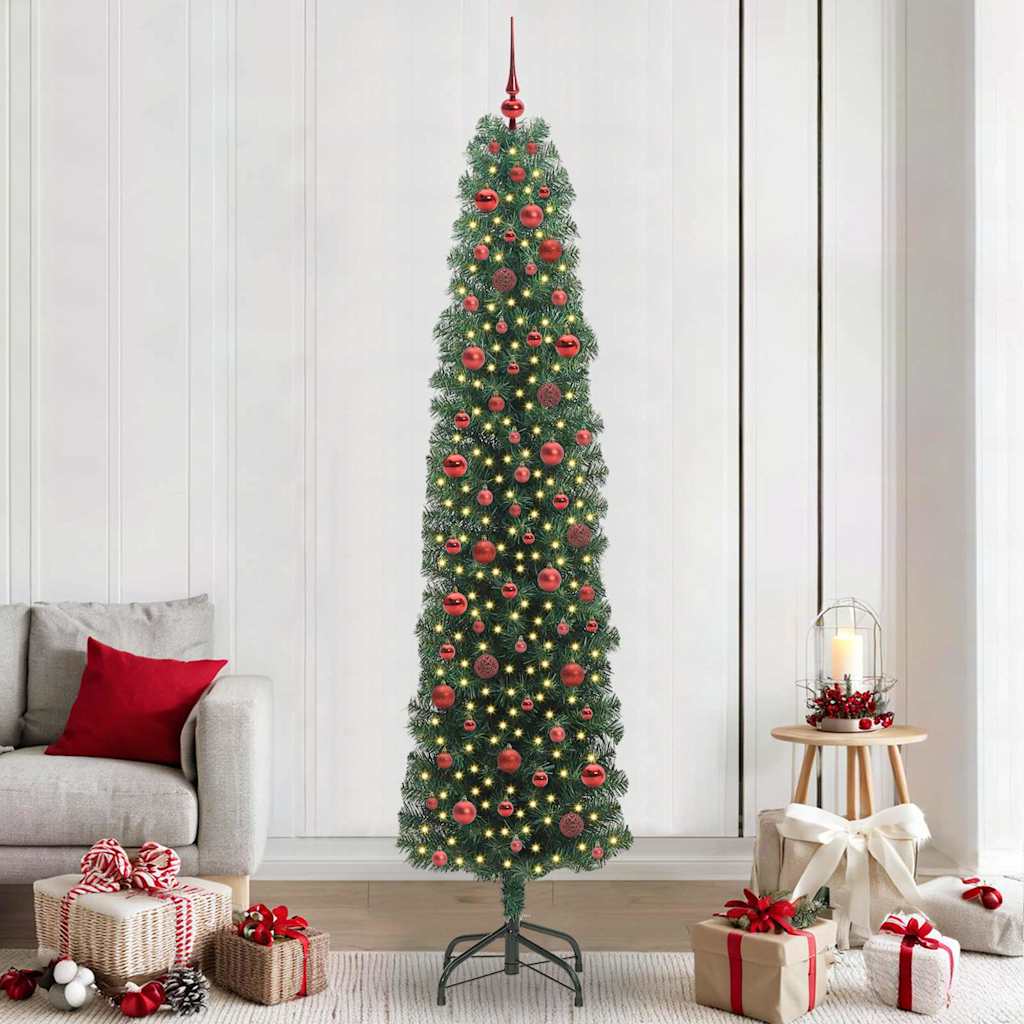 Artificial Christmas Tree Green 240 cm with 300 LEDs & 120 red balls
