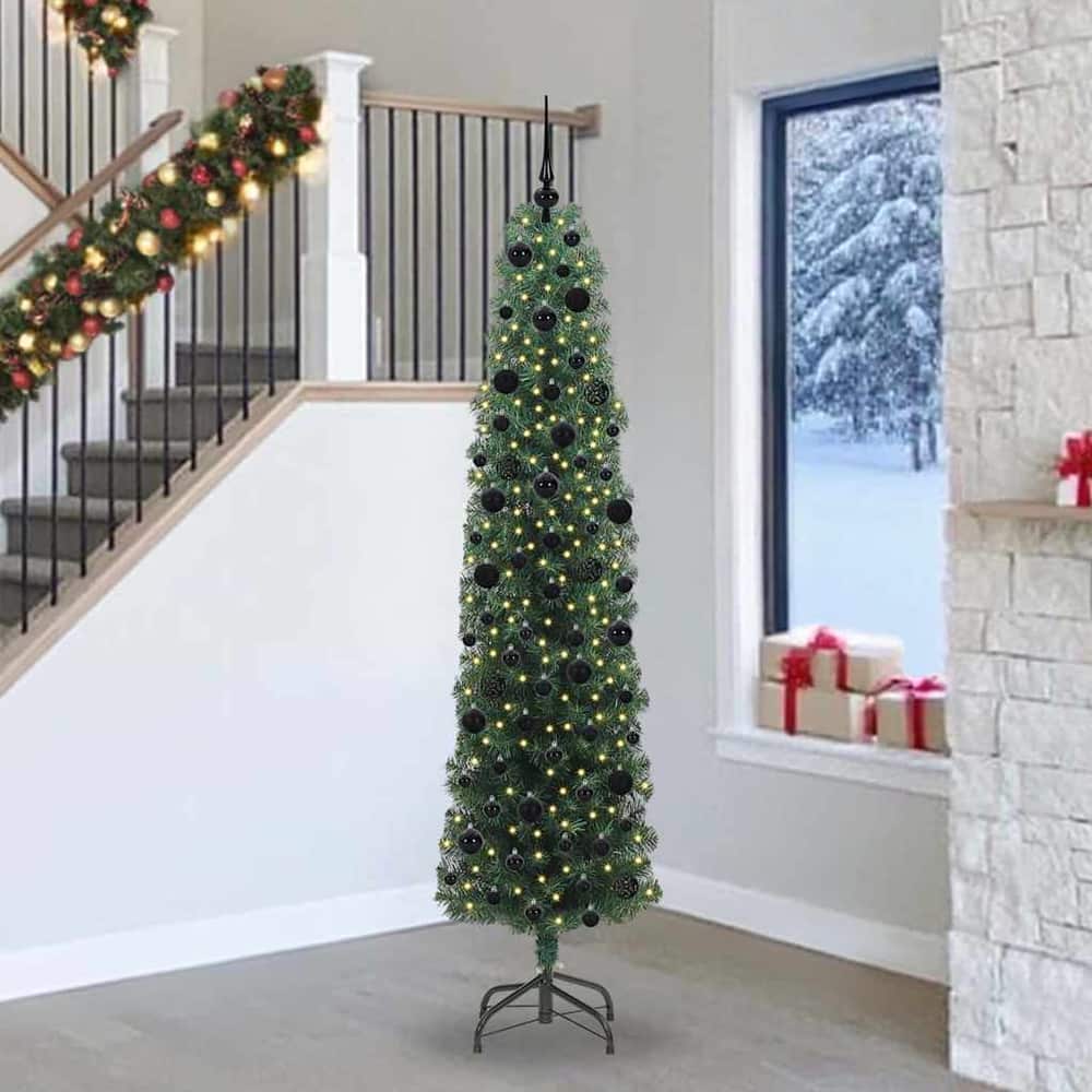 Artificial Christmas Tree Green 240 cm with 300 LEDs & 120 black balls