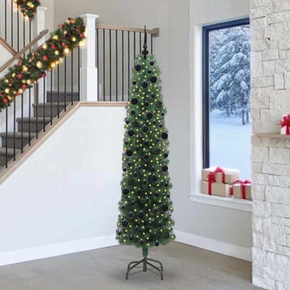 Artificial Christmas Tree Green 240 cm with 300 LEDs & 120 black balls
