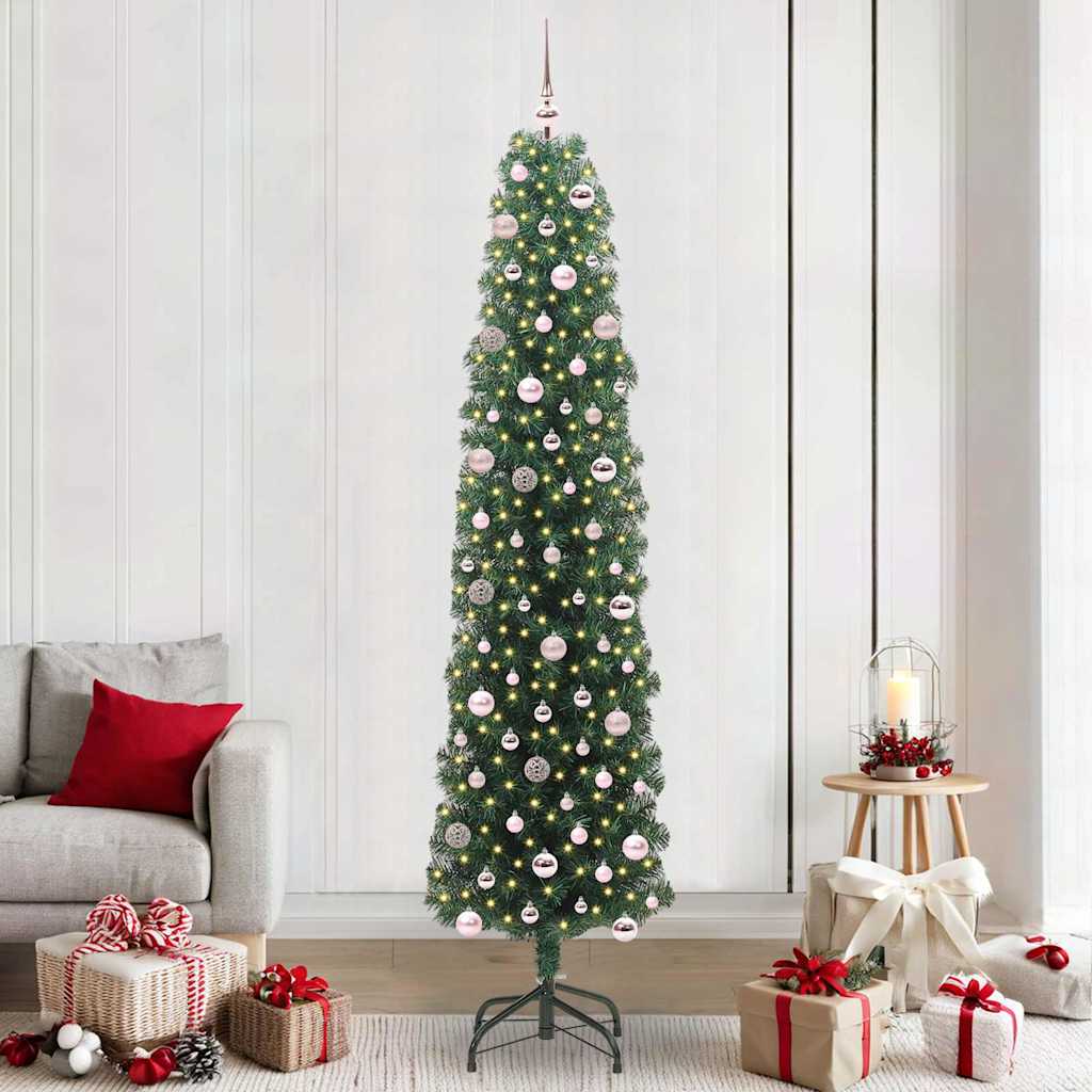 Artificial Christmas Tree Green 240 cm with 300 LEDs & 120 pink balls