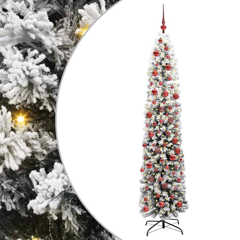 Artificial Christmas Tree Green Green and White 180 cm with 300 LEDs & 120 red balls