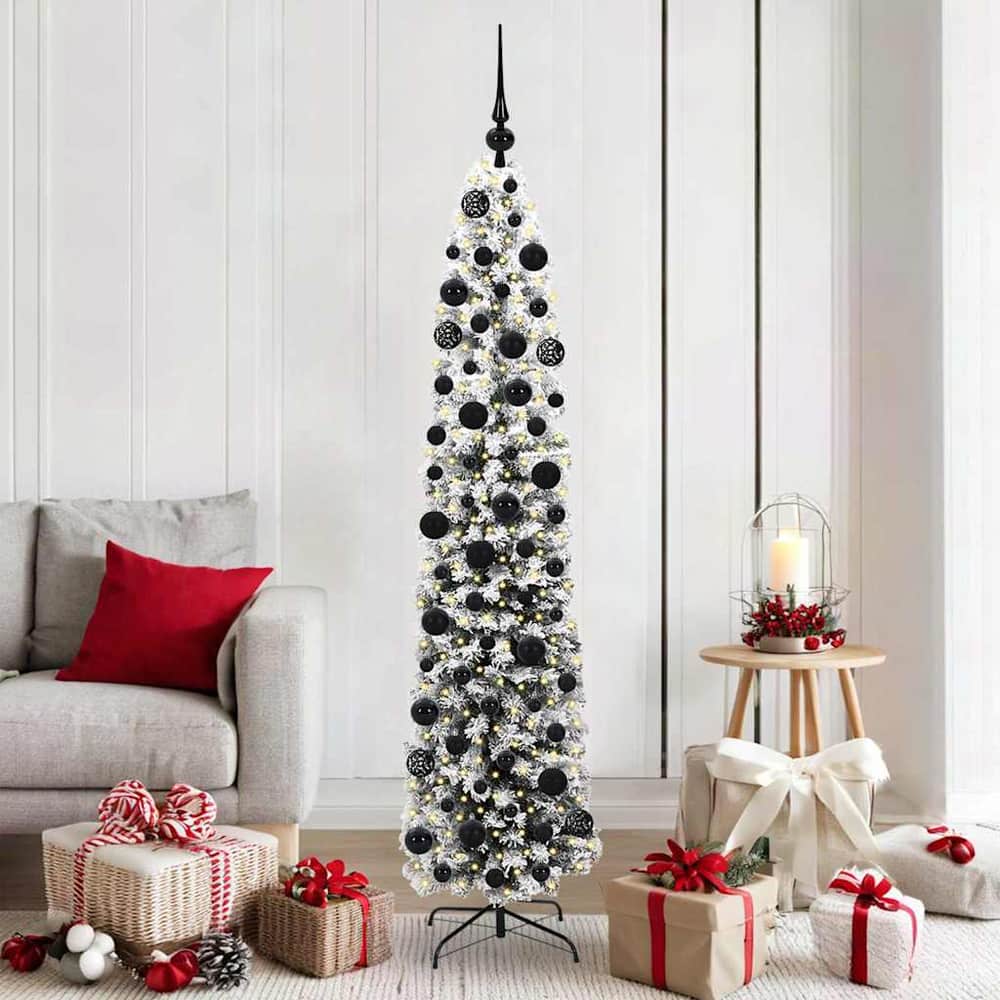 Artificial Christmas Tree Green Green and White 180 cm with 300 LEDs & 120 black balls