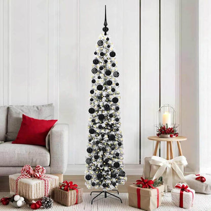 Artificial Christmas Tree Green Green and White 180 cm with 300 LEDs & 120 black balls