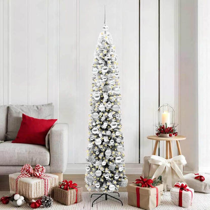 Artificial Christmas Tree Green Green and White 180 cm with 300 LEDs & 120 silver balls