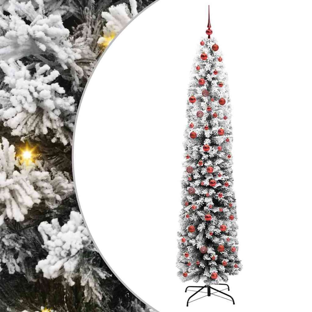 Artificial Christmas Tree Green Green and White 210 cm with 300 LEDs & 120 red balls