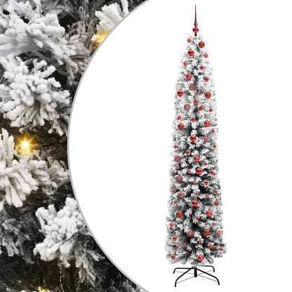Artificial Christmas Tree Green Green and White 210 cm with 300 LEDs & 120 red balls