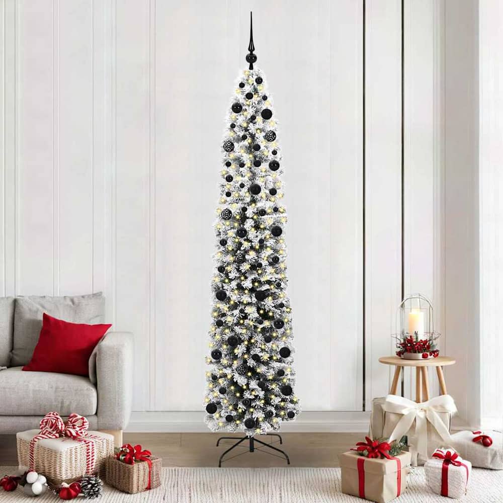 Artificial Christmas Tree Green Green and White 210 cm with 300 LEDs & 120 black balls