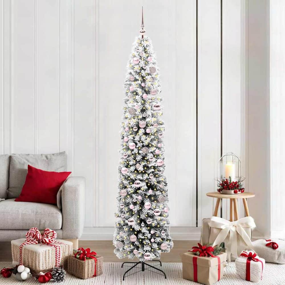 Artificial Christmas Tree Green Green and White 210 cm with 300 LEDs & 120 pink balls