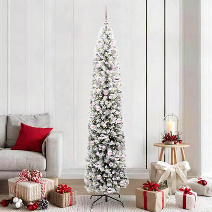 Artificial Christmas Tree Green Green and White 210 cm with 300 LEDs & 120 pink balls