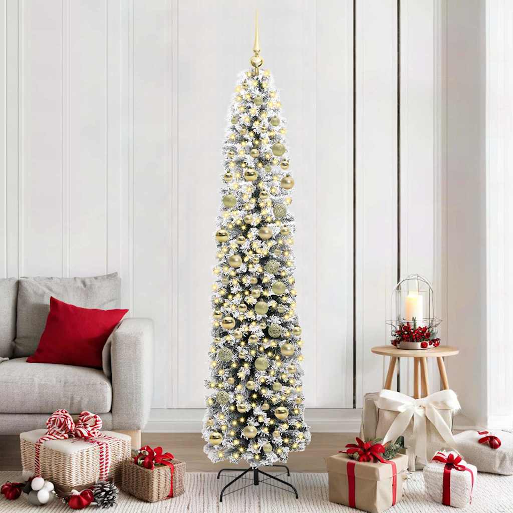 vidaXL Artificial Christmas Tree Green and White 210 cm 1