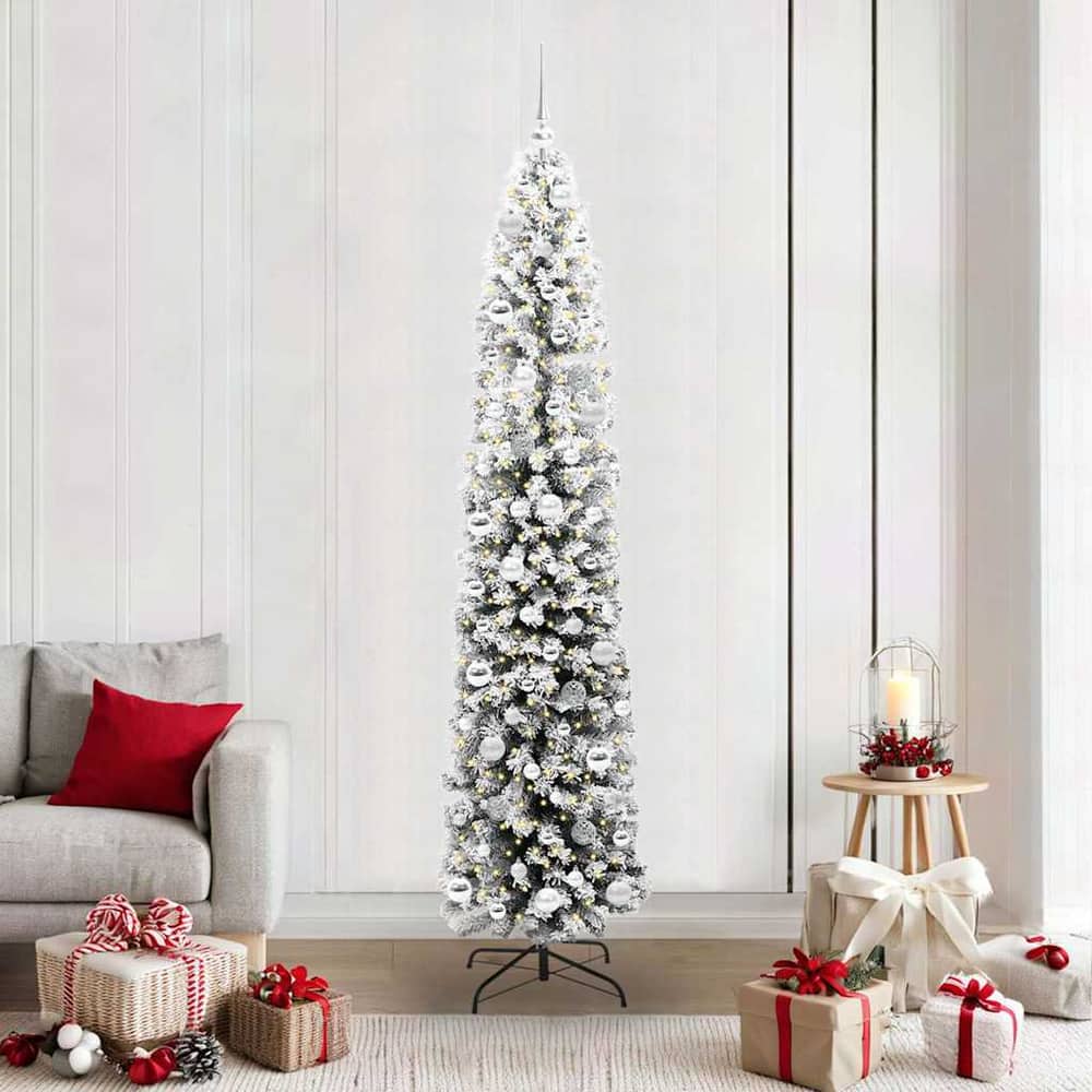 Artificial Christmas Tree Green Green and White 210 cm with 300 LEDs & 120 silver balls