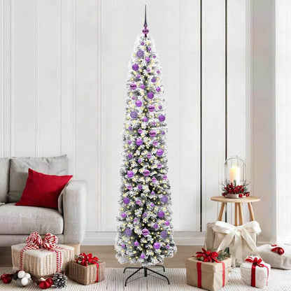 Artificial Christmas Tree Green Green and White 210 cm with 300 LEDs & 120 lilac balls